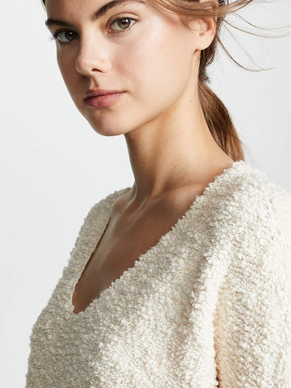 Free People Ivory Popcorn Pullover Sweater Size M - Picture 4 of 15